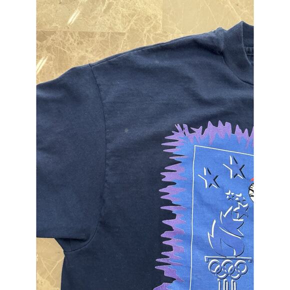 Atlanta Olympics 1996 Vintage Navy Blue T-Shirt Tee Size L Olympiad - Picture 8 of 11